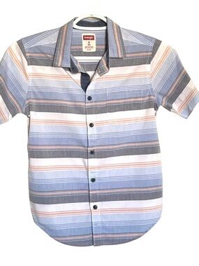 Wrangler boys Short Sleeve Striped Button-Up Shirt - Blue & Gray M